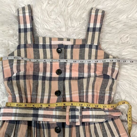 GAL MEETS GLAM linen blend plaid square neck button front fit & flare dress - Picture 9 of 11